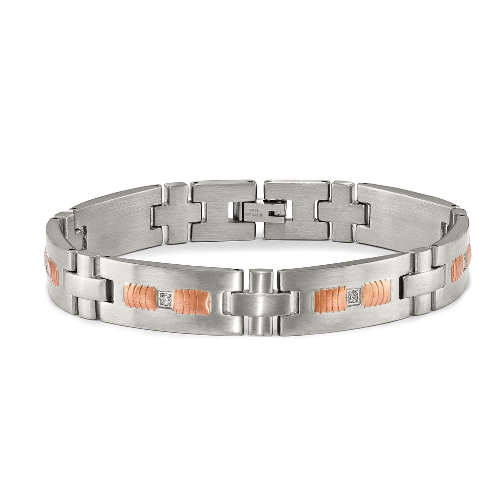 Rose-Tone CZ Link Bracelet in Stainless Steel