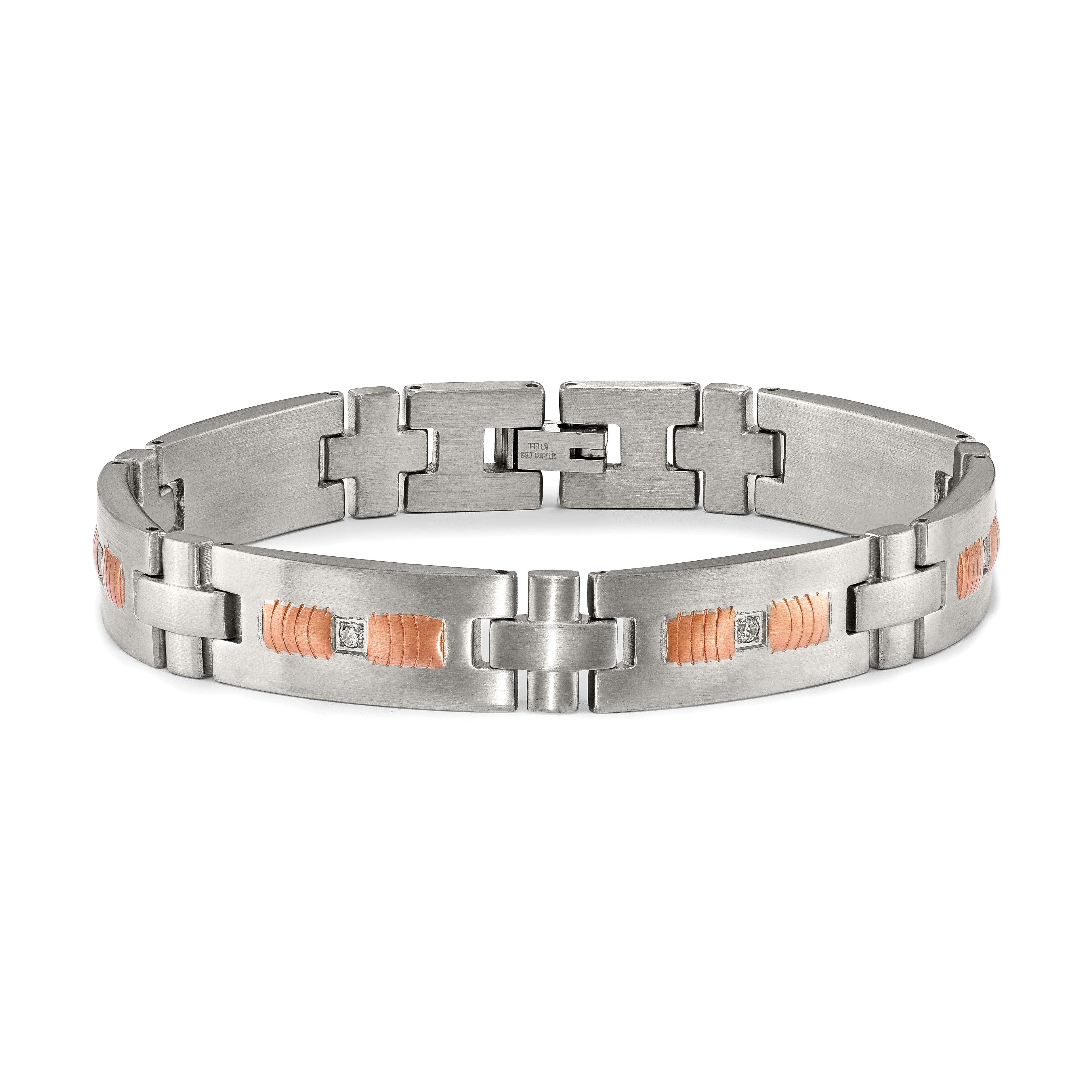 Rose-Tone CZ Link Bracelet in Stainless Steel