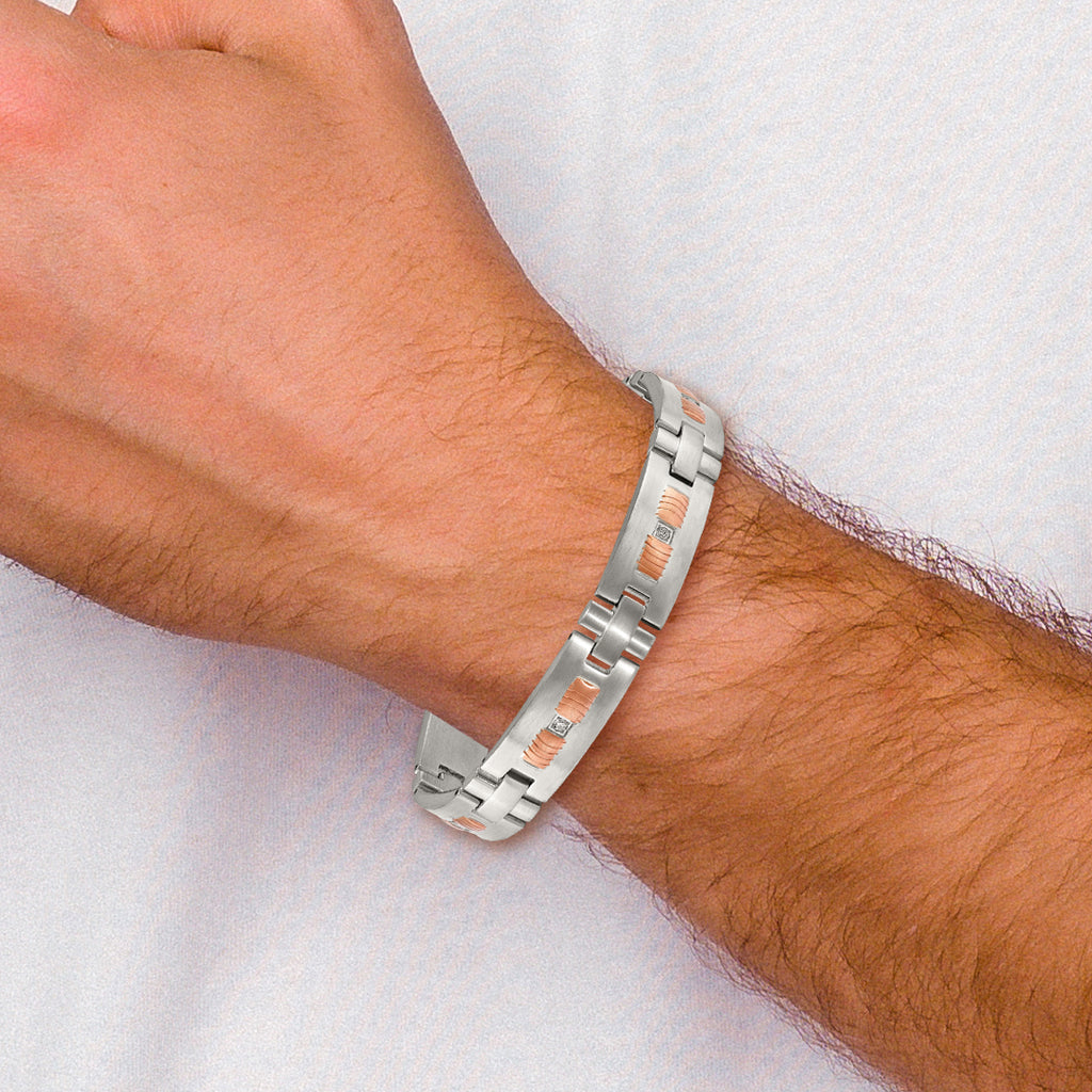 Rose-Tone CZ Link Bracelet in Stainless Steel