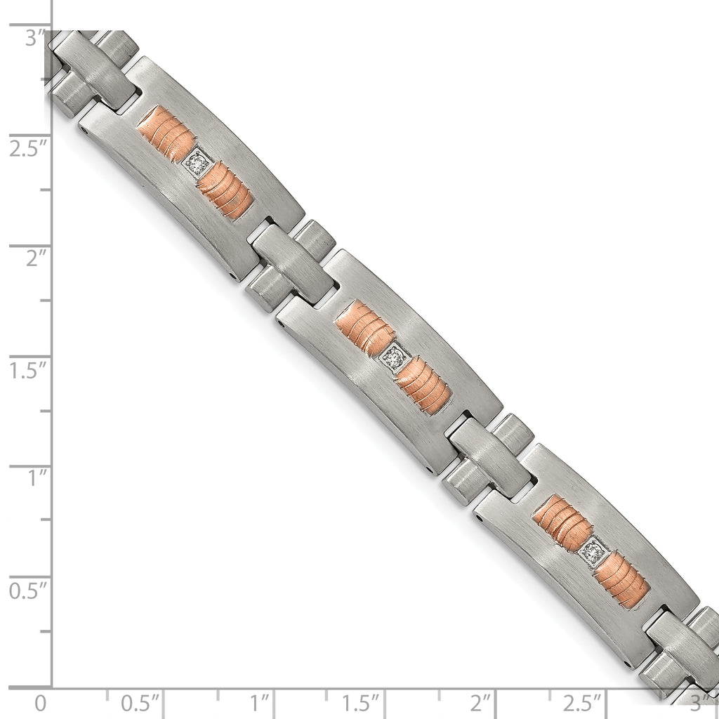 Rose-Tone CZ Link Bracelet in Stainless Steel