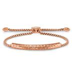 Chisel Stainless Steel Polished and Hammered Rose IP-plated Adjustable Bar Bracelet - Up to 9