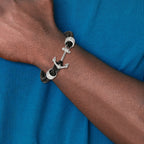 Anchor Braided Leather Bracelet in Stainless Steel