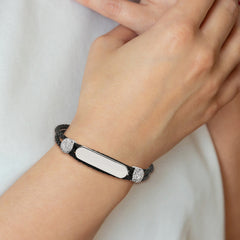 Chisel Stainless Steel Polished with Preciosa Crystal Black Woven Leather 7 inch ID Bracelet