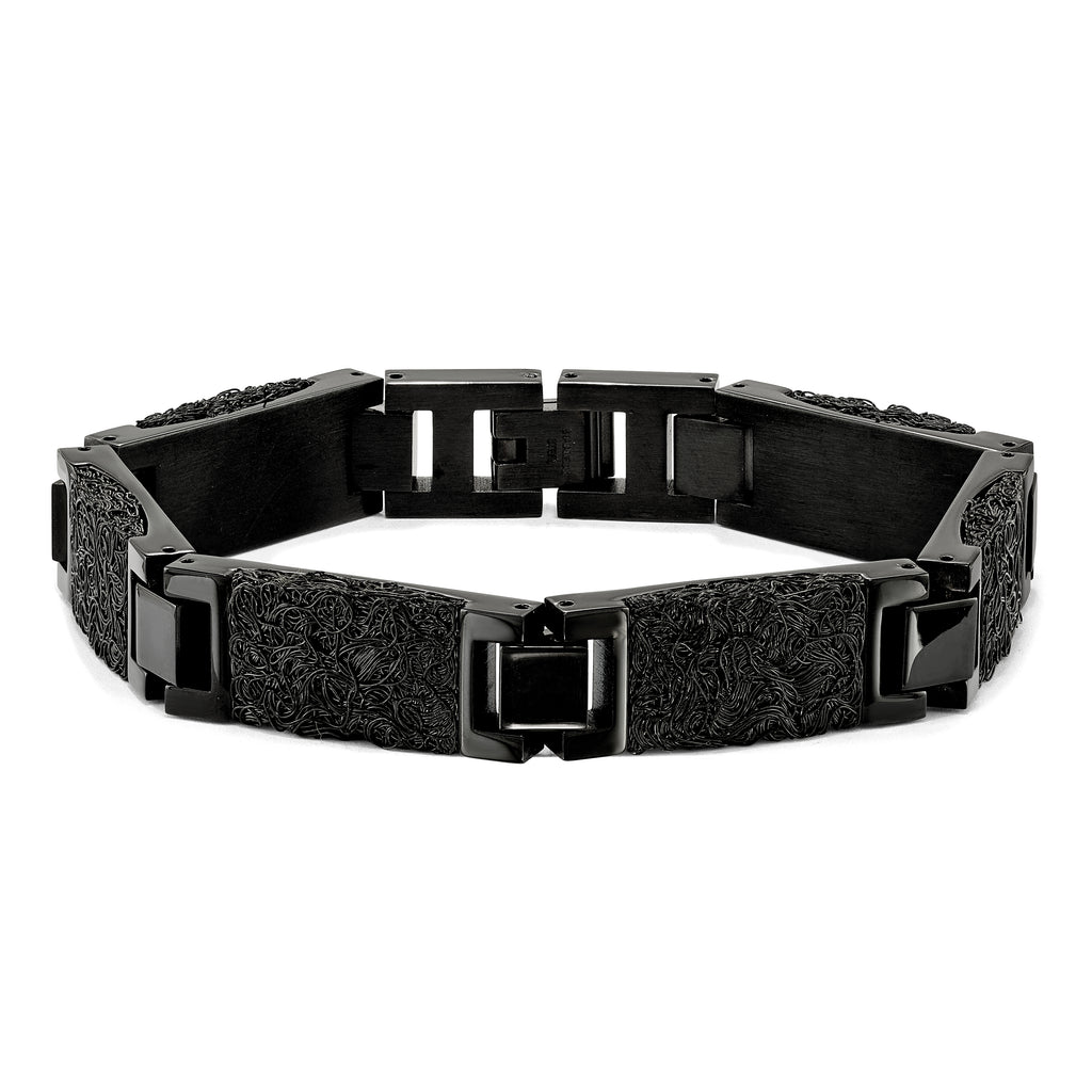 Black IP-Plated Wire Inlay Link Bracelet in Stainless Steel