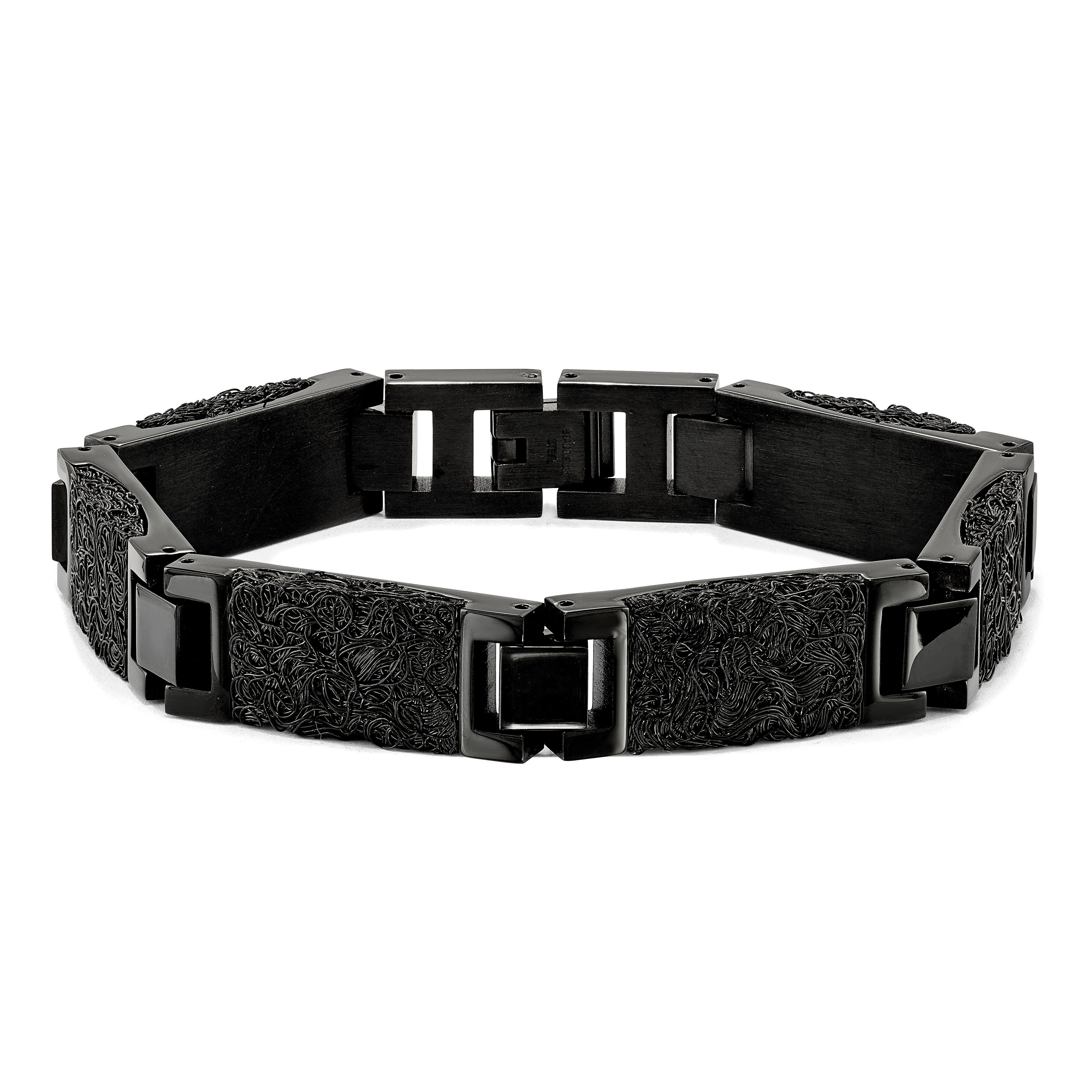 Black IP-Plated Wire Inlay Link Bracelet in Stainless Steel