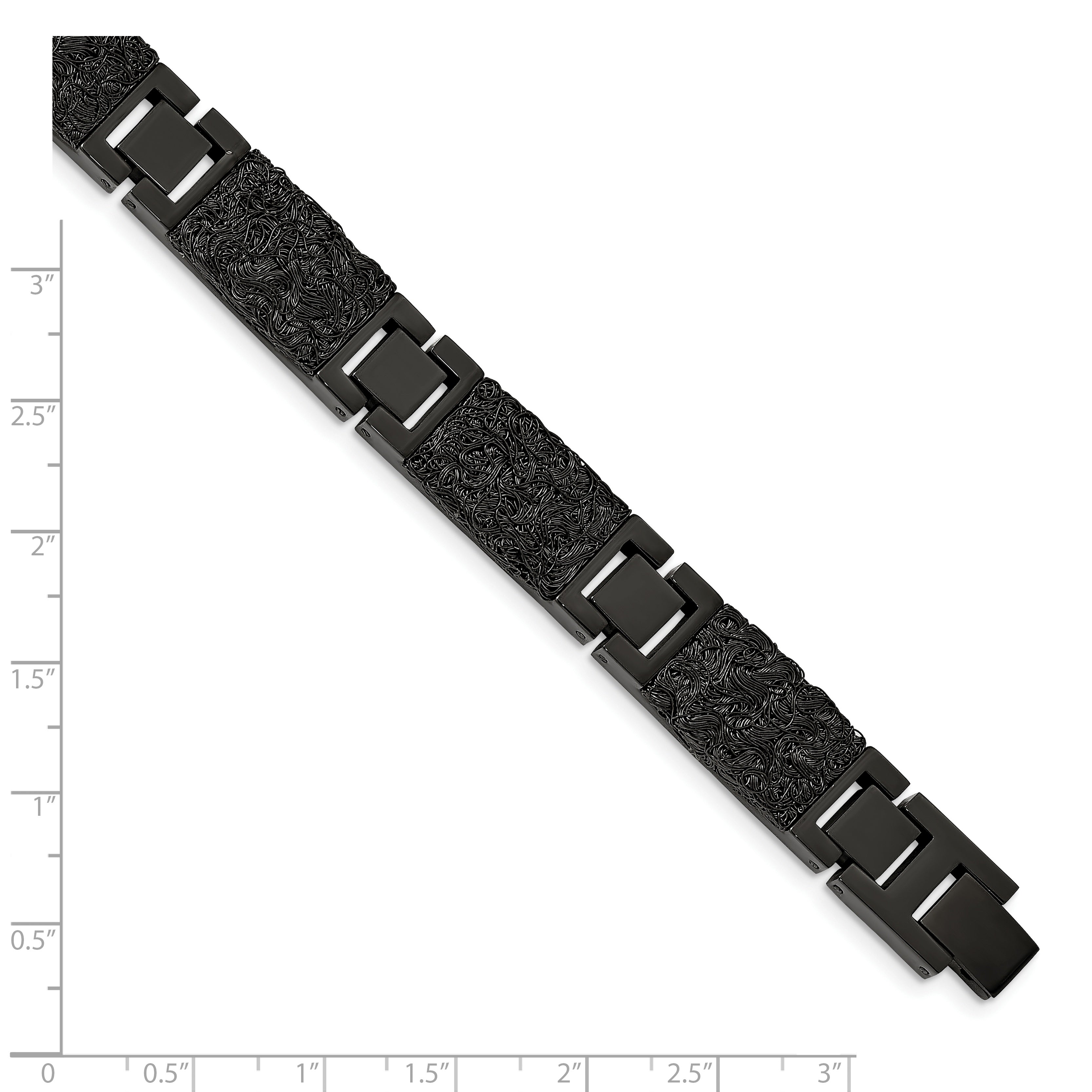 Chisel Stainless Steel Polished Black IP-plated Wire Inlay 8.5 inch Link Bracelet