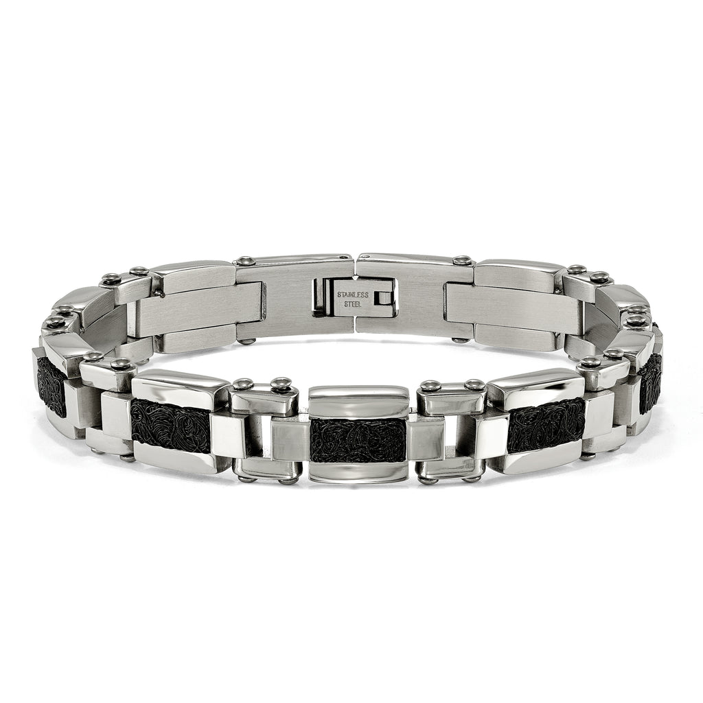 Wire Inlay Bracelet in Stainless Steel with Black IP Plating