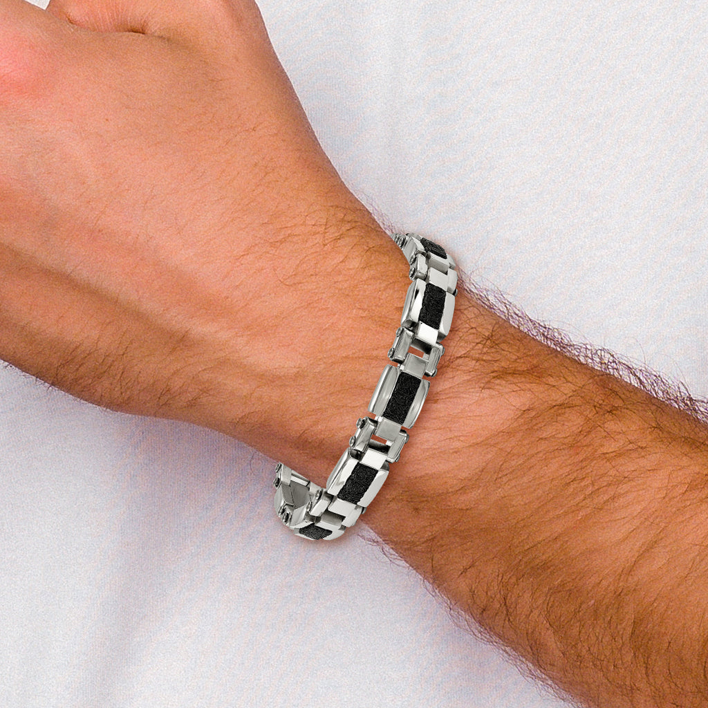 Wire Inlay Bracelet in Stainless Steel with Black IP Plating