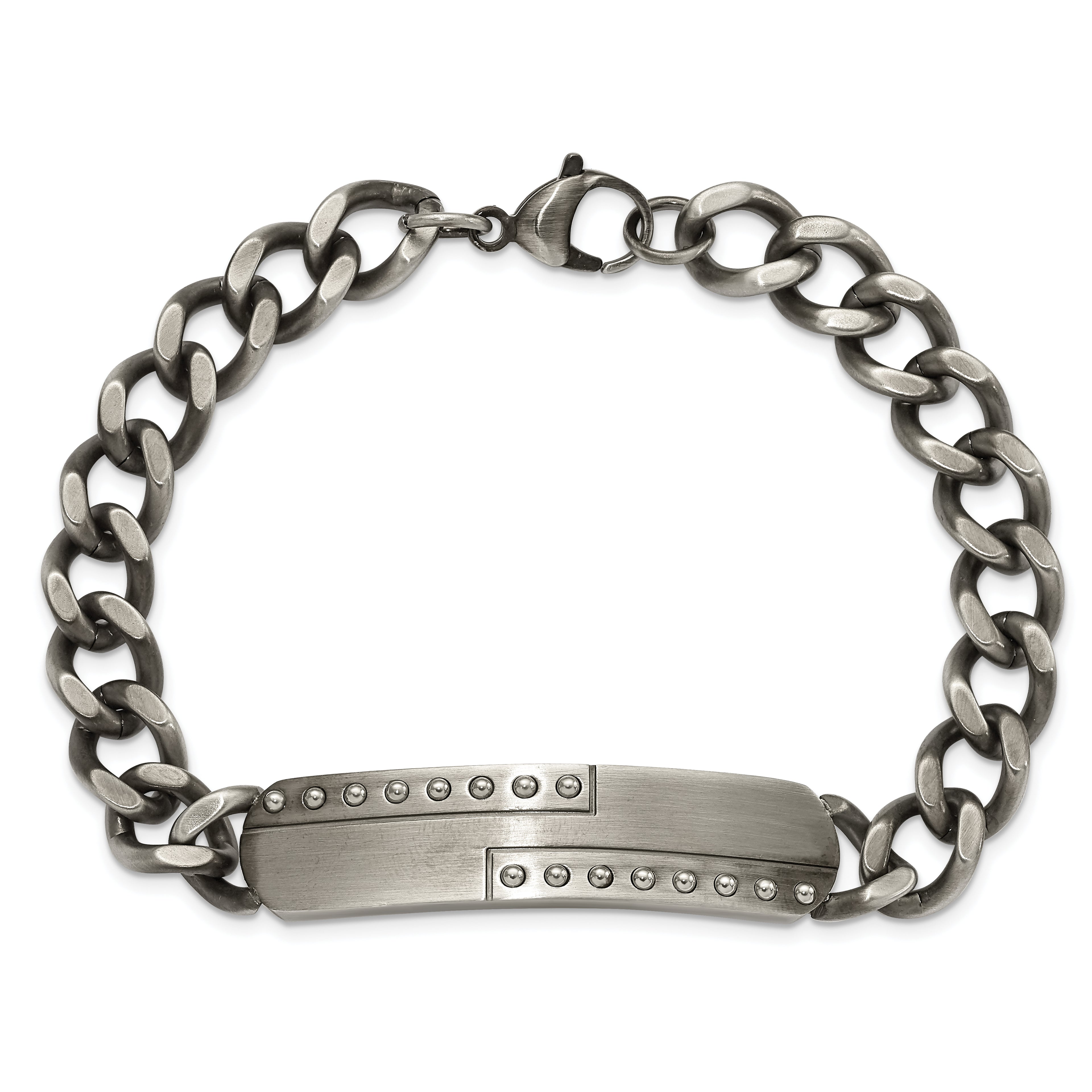 Matte Gun Metal ID Bracelet in Stainless Steel, 9in