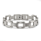 Polished & Textured Open Link Bracelet in Stainless Steel