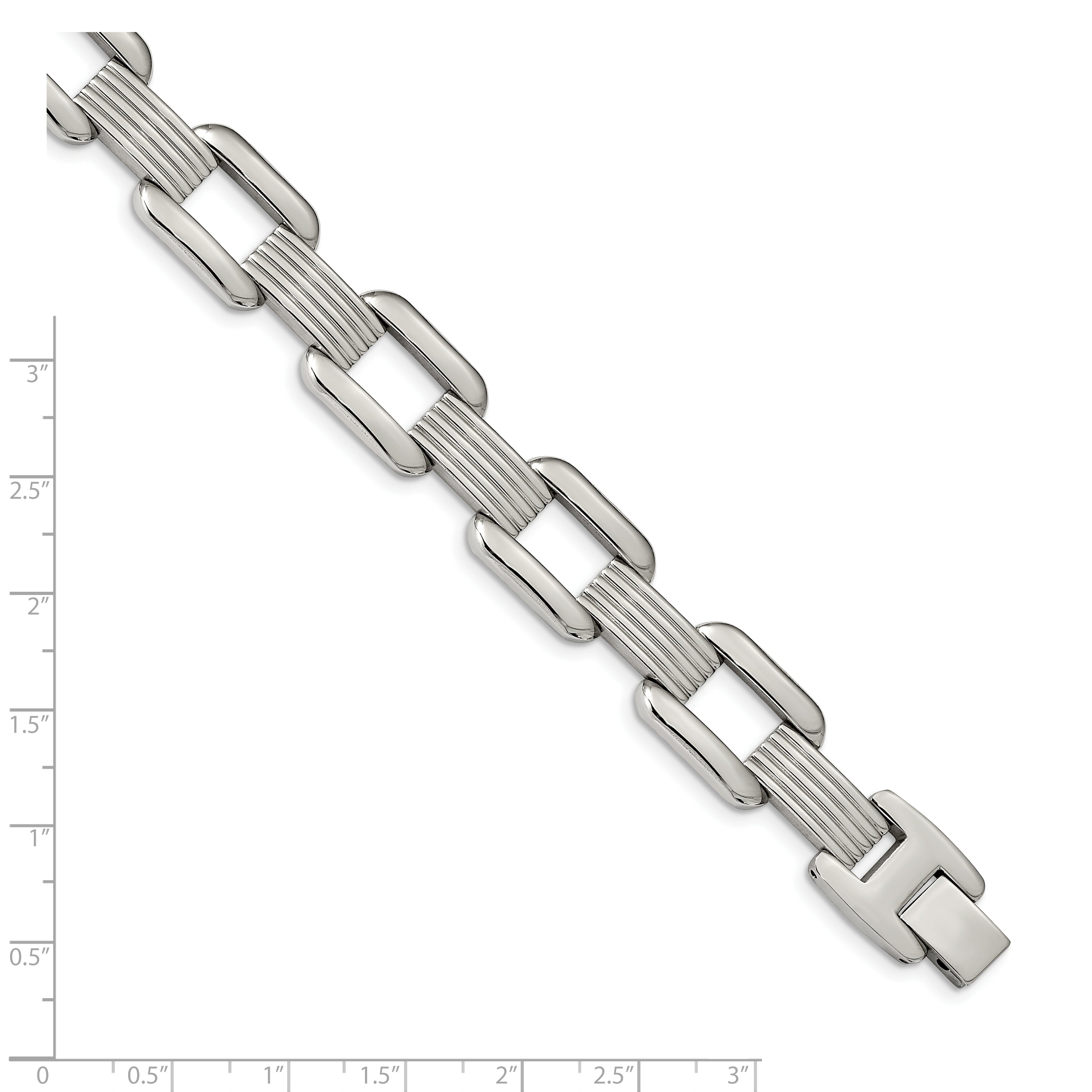 Chisel Stainless Steel Polished and Textured 8.5 inch Rounded Square Open Link Bracelet