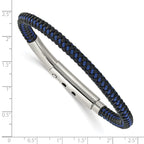Chisel Stainless Steel Polished Blue Wire and Black Polyurethane Adjustable 7.75 to 8.25 inch Bracelet - 7.75 to 8.25