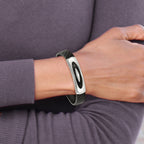 Polished Black Leather Bracelet in Stainless Steel