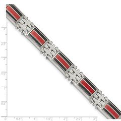 Chisel Stainless Steel Polished with Black Carbon Fiber and Red Fiberglass Inlay 9.25 inch Link Bracelet