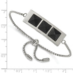 Stainless Steel Brushed and Polished w/Solid Blk Carbon Fiber Adj Bracelet