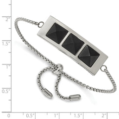 Stainless Steel Brushed and Polished w/Solid Blk Carbon Fiber Adj Bracelet