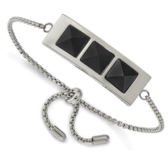 Stainless Steel Brushed and Polished w/Solid Blk Carbon Fiber Adj Bracelet