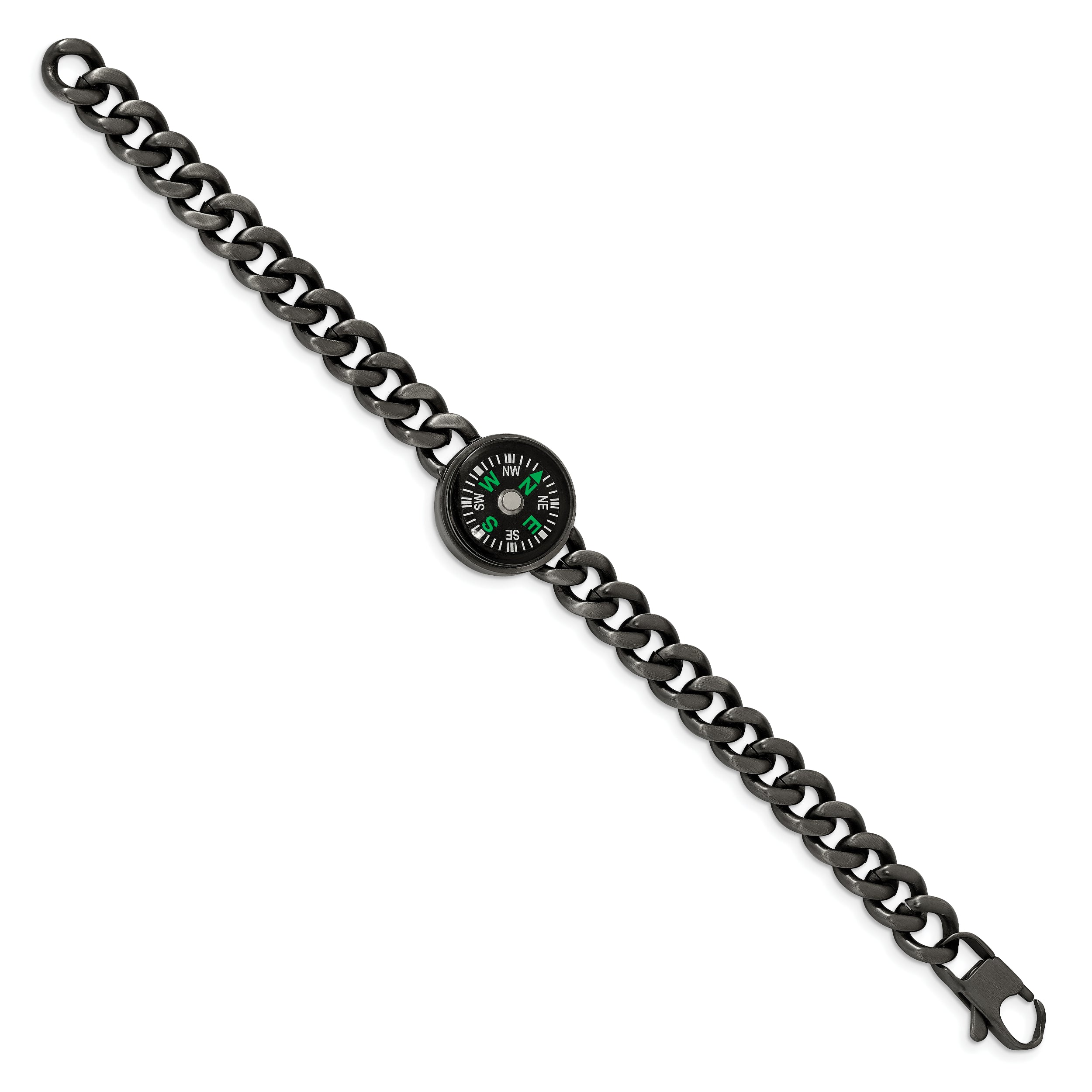 Chisel Stainless Steel Brushed Gun Metal IP-plated with Functional Compass 8.25 inch Bracelet