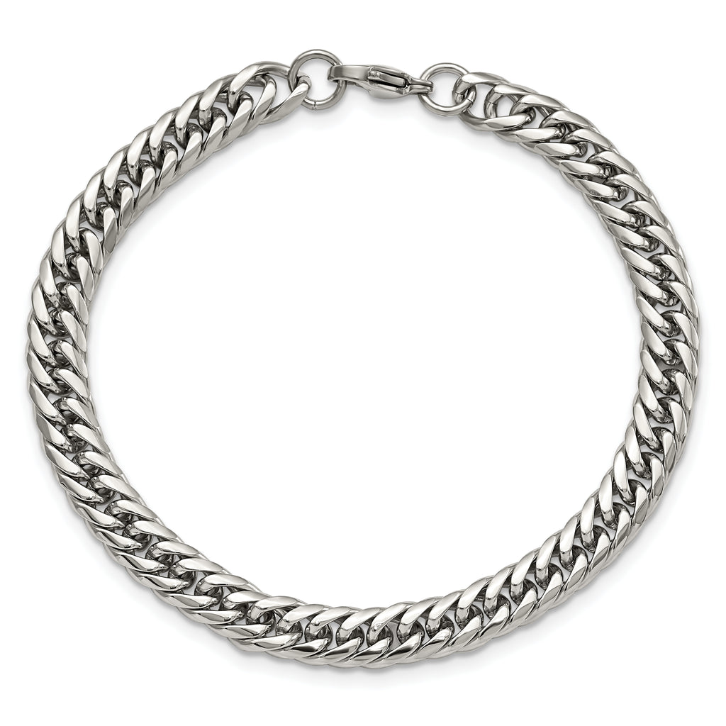 Polished Double Curb Chain Bracelet in Stainless Steel