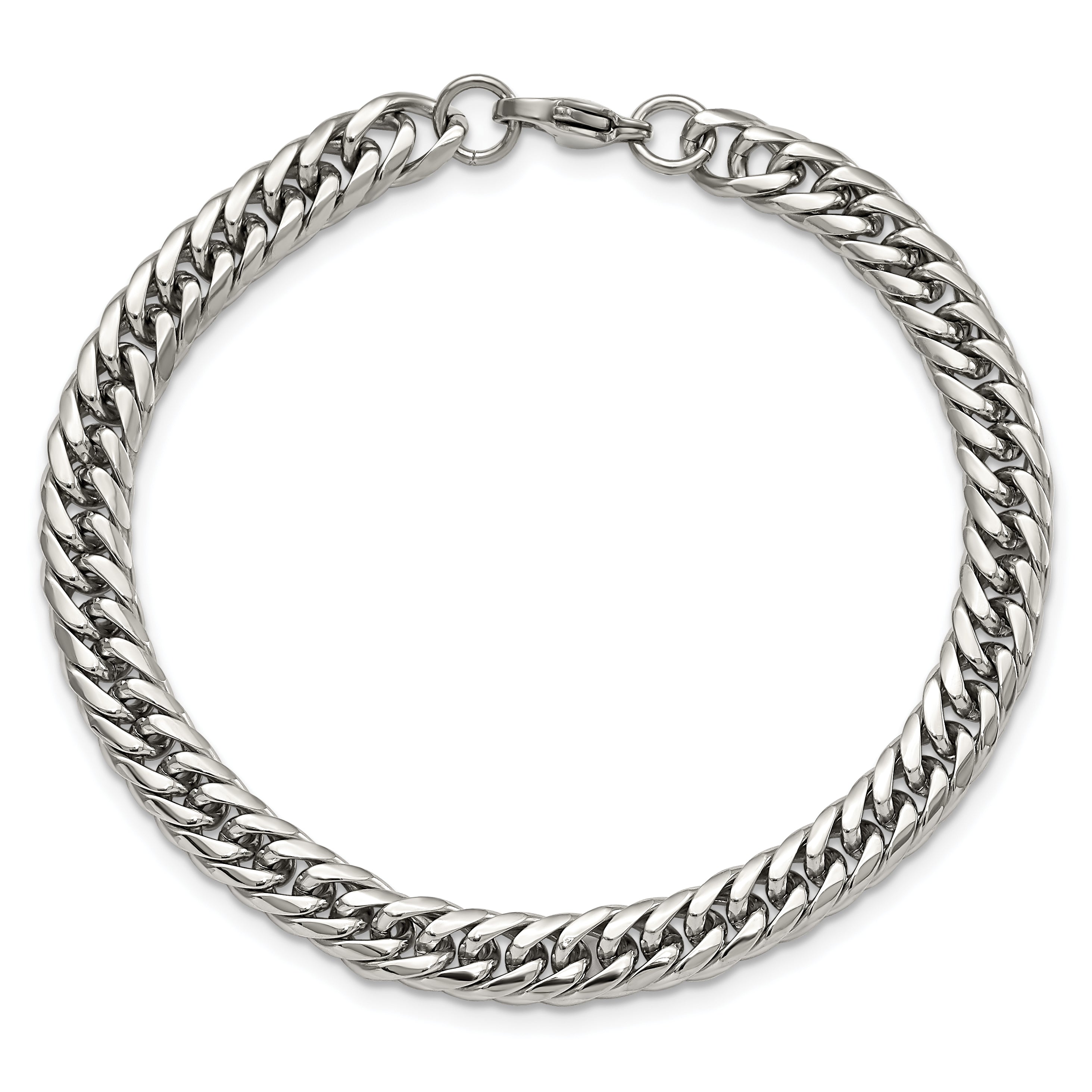 Polished Double Curb Chain Bracelet in Stainless Steel