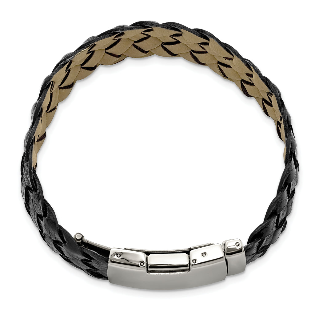 Polished Leather Bracelet in Stainless Steel