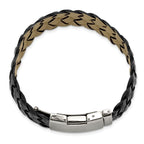 Polished Leather Bracelet in Stainless Steel