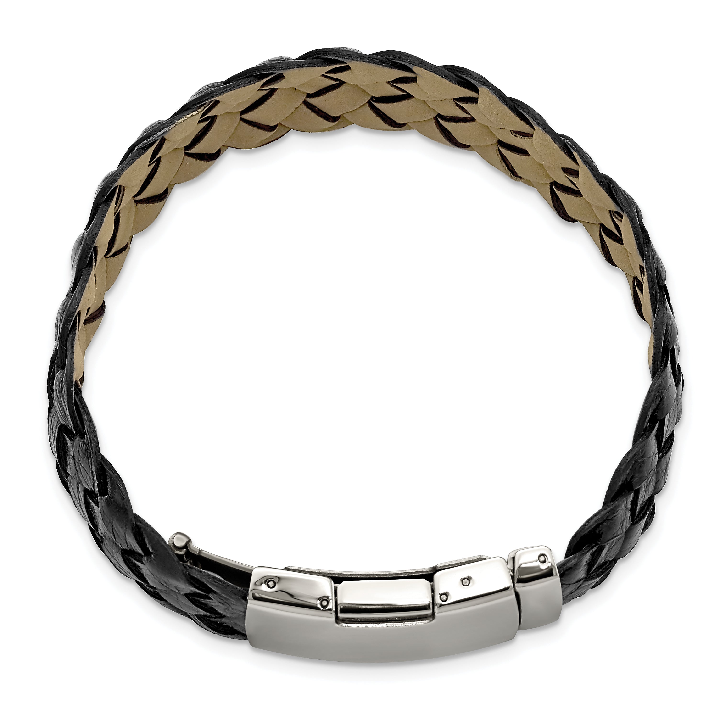 Polished Leather Bracelet in Stainless Steel
