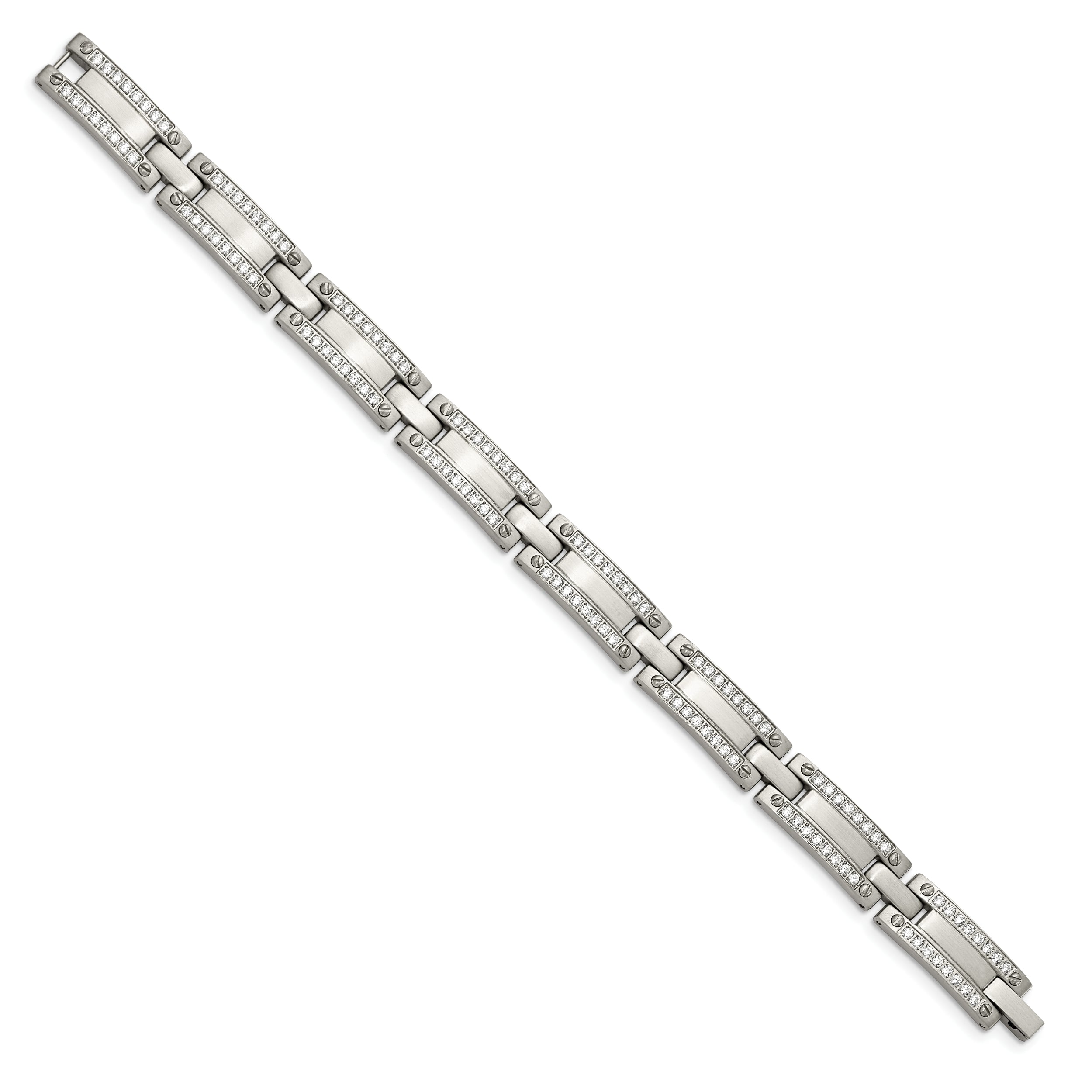 Stainless Steel Brushed with CZ 8.5in Bracelet