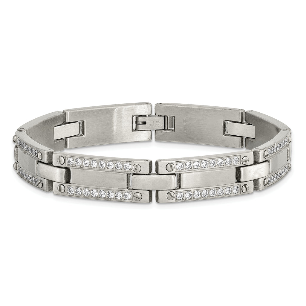 Stainless Steel Brushed with CZ 8.5in Bracelet