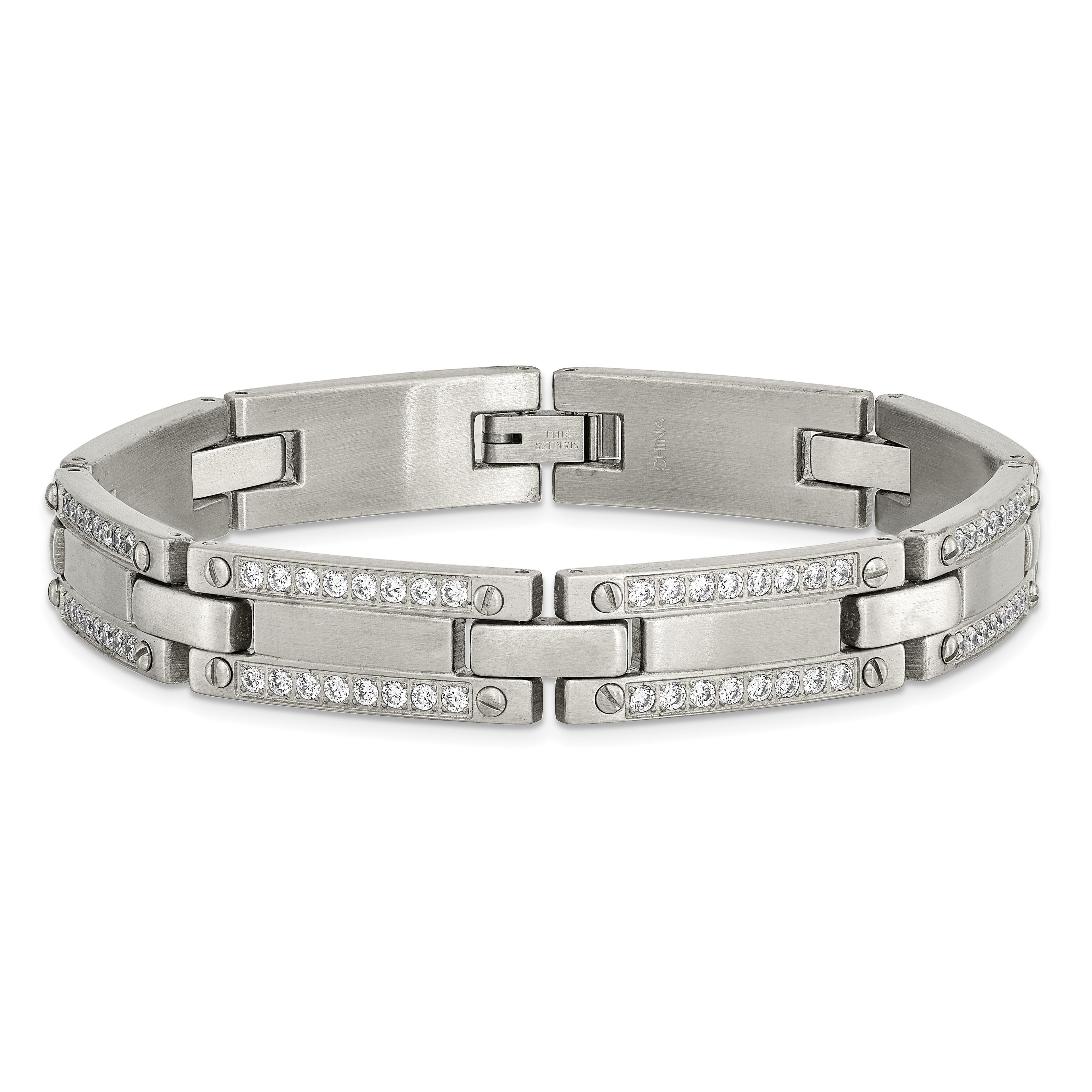 Stainless Steel Brushed with CZ 8.5in Bracelet