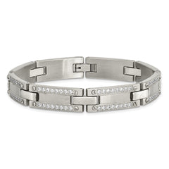 Stainless Steel Brushed with CZ 8.5in Bracelet