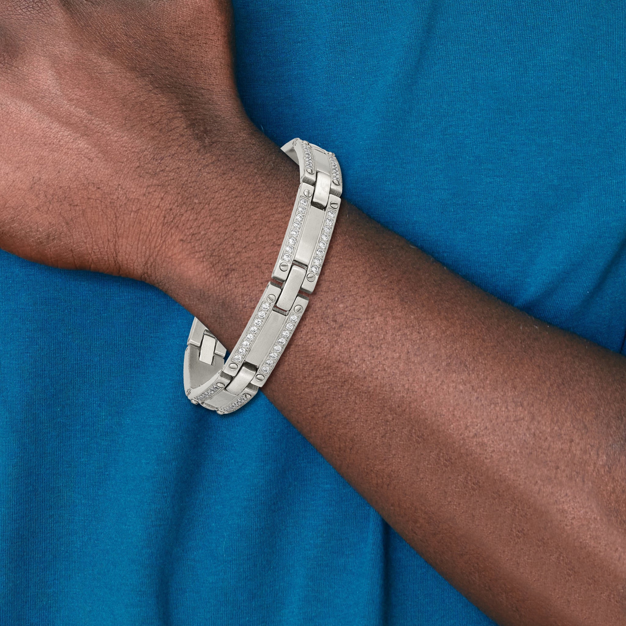 Stainless Steel Brushed with CZ 8.5in Bracelet