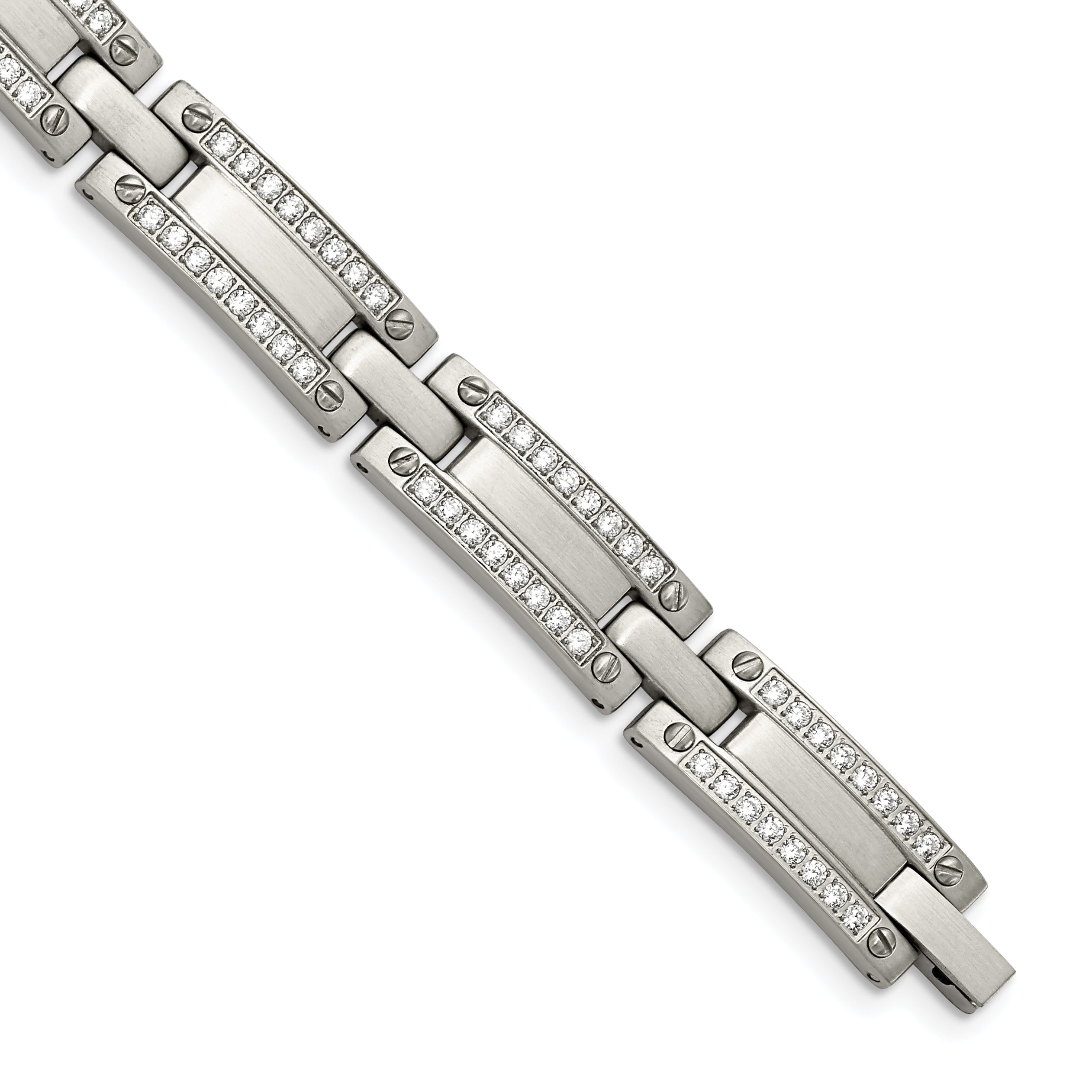 Stainless Steel Brushed with CZ 8.5in Bracelet Main image