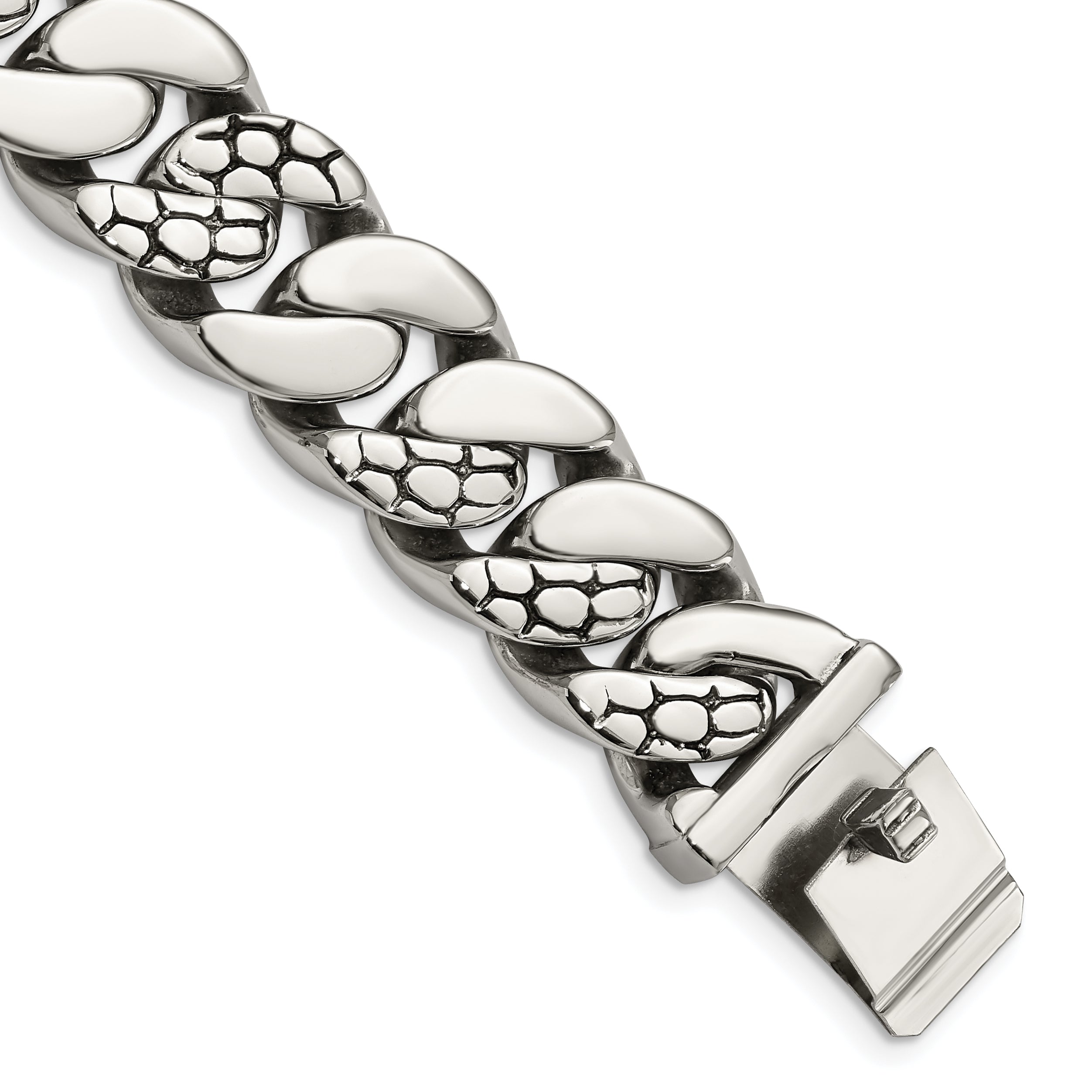 Chisel Stainless Steel Polished and Textured Snake Skin Design 8.5 inch Curb Bracelet Main image