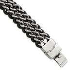 Chisel Stainless Steel Polished Black Leather 8.75 inch Bracelet