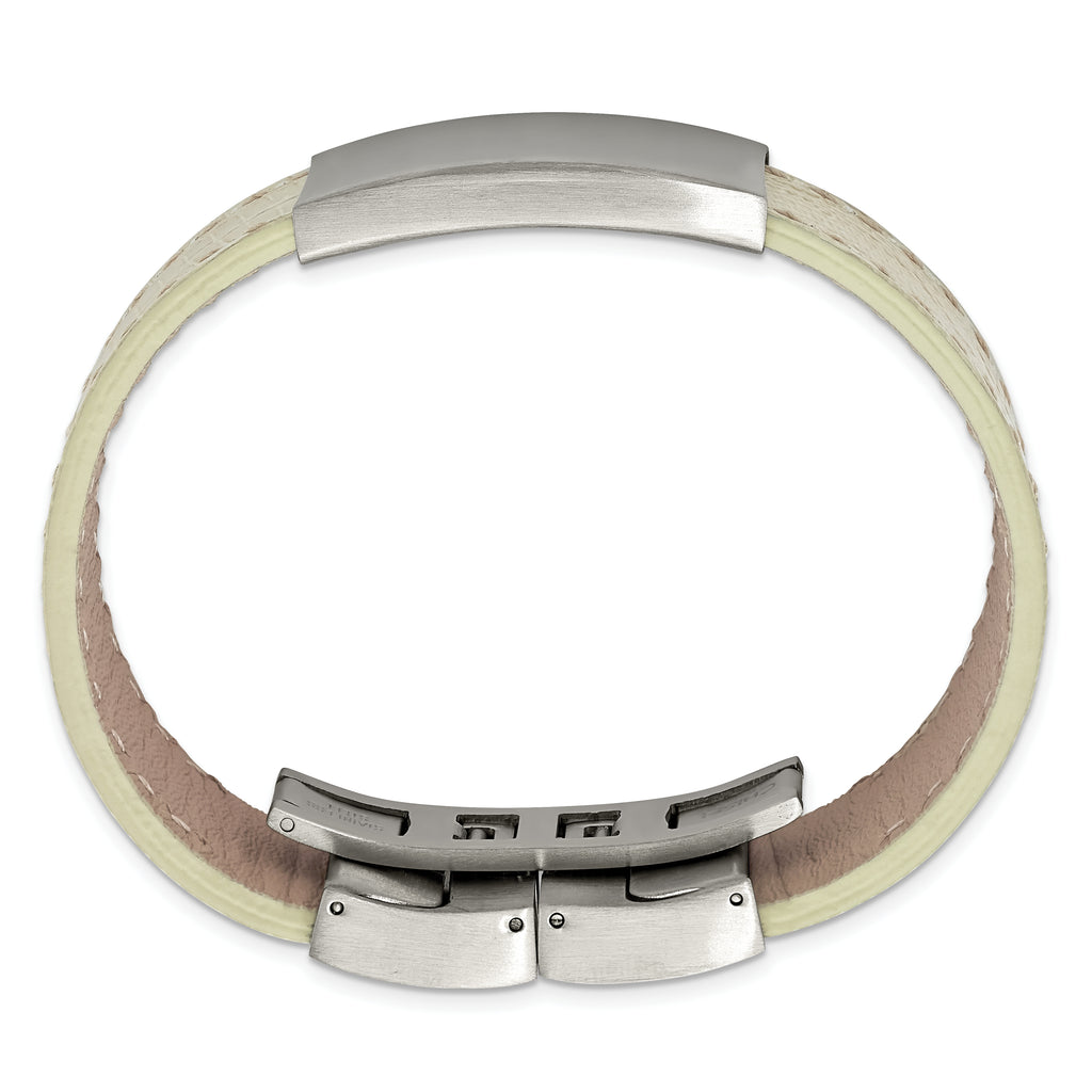Brushed ID Bracelet in Stainless Steel with White Leather