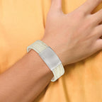 Brushed ID Bracelet in Stainless Steel with White Leather