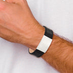 Brushed ID Bracelet in Stainless Steel & Black Leather