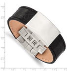 Brushed ID Bracelet in Stainless Steel & Black Leather