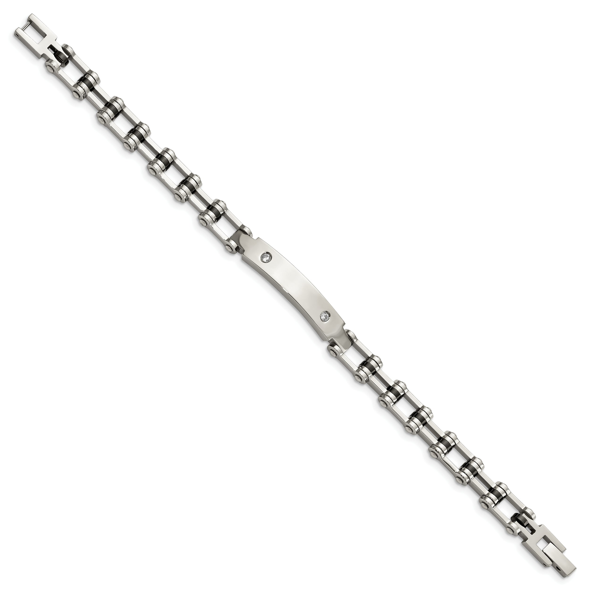 Stainless Steel Polished Black IP-plated w/CZ 8.5in Bracelet