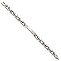 Stainless Steel Polished Black IP-plated w/CZ 8.5in Bracelet