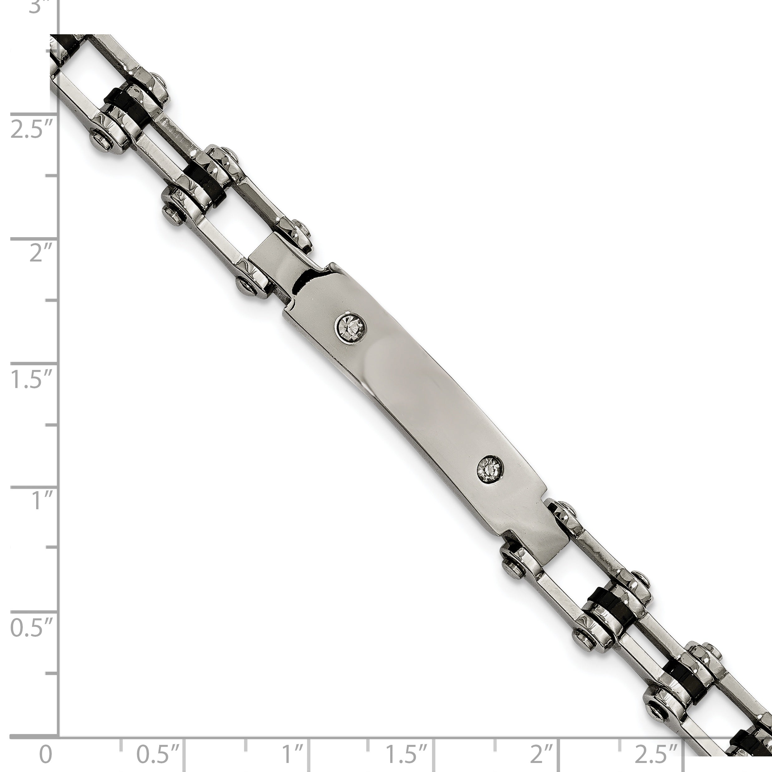 Stainless Steel Polished Black IP-plated w/CZ 8.5in Bracelet
