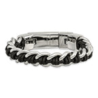 Polished Leather Bracelet in Stainless Steel, 8.5in