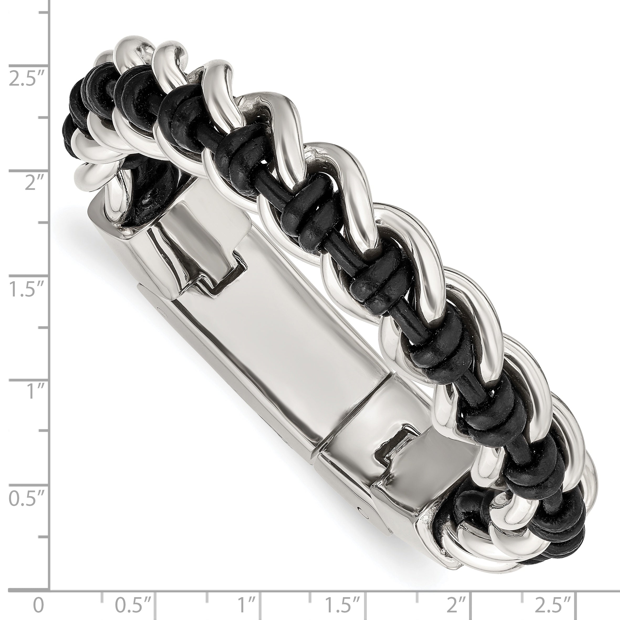 Polished Leather Bracelet in Stainless Steel, 8.5in