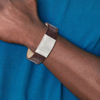 Brushed ID Bracelet in Stainless Steel with Brown Leather