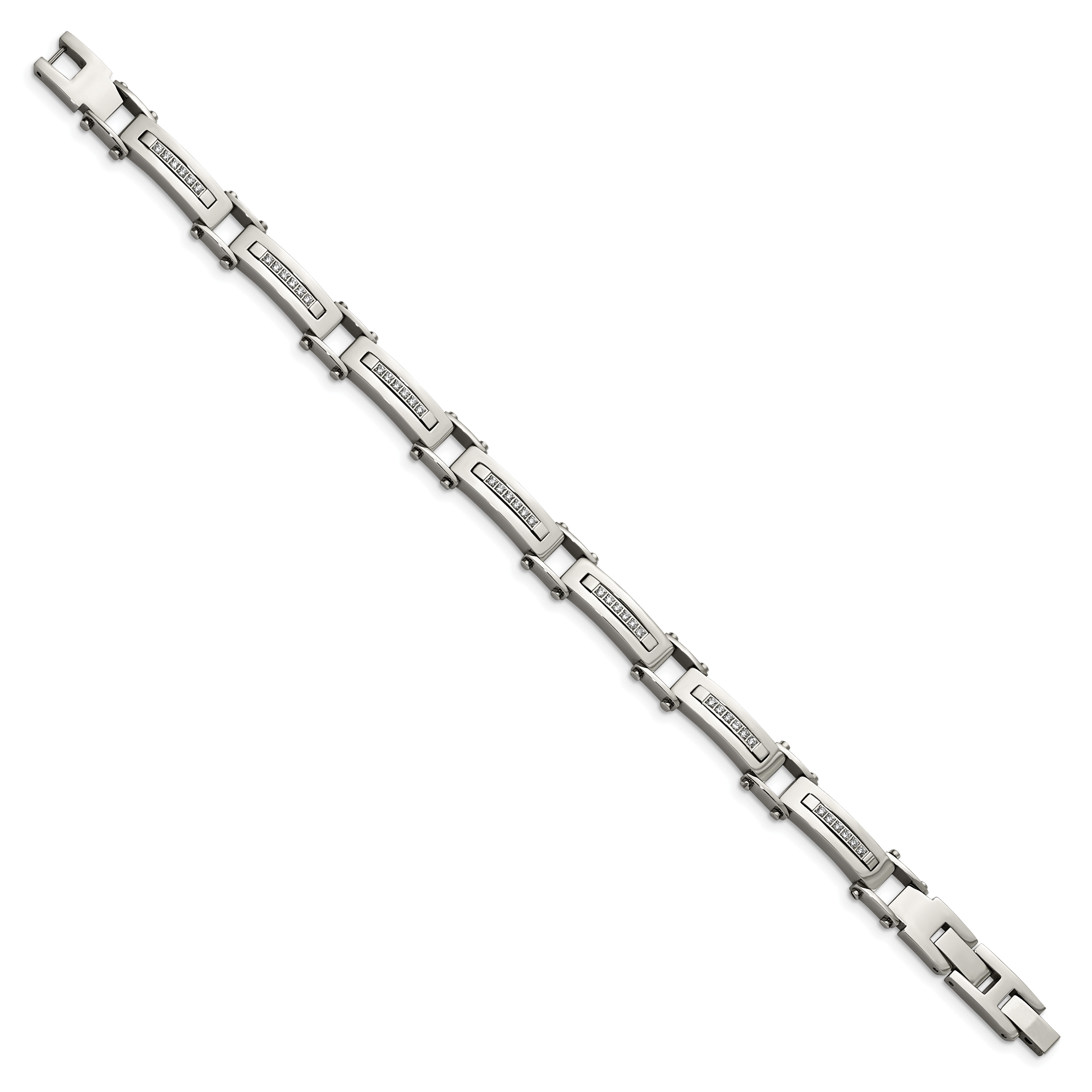 Polished CZ Bracelet in Stainless Steel, 8.25"