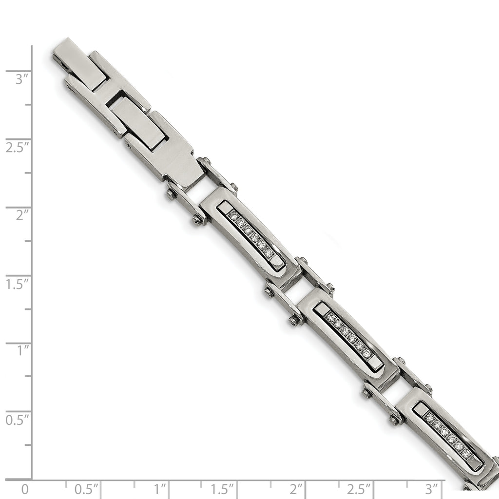 Polished CZ Bracelet in Stainless Steel, 8.25"