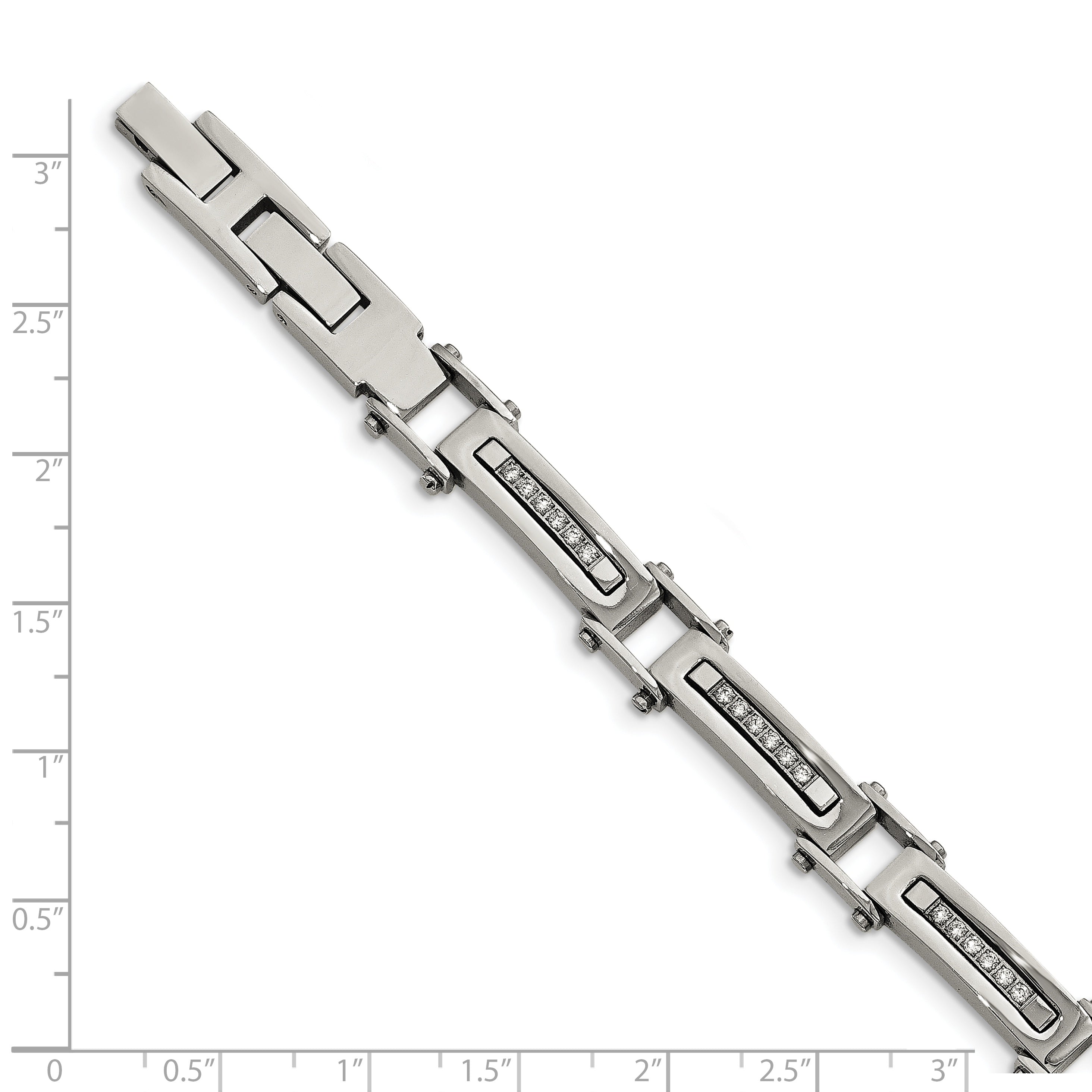 Polished CZ Bracelet in Stainless Steel, 8.25"