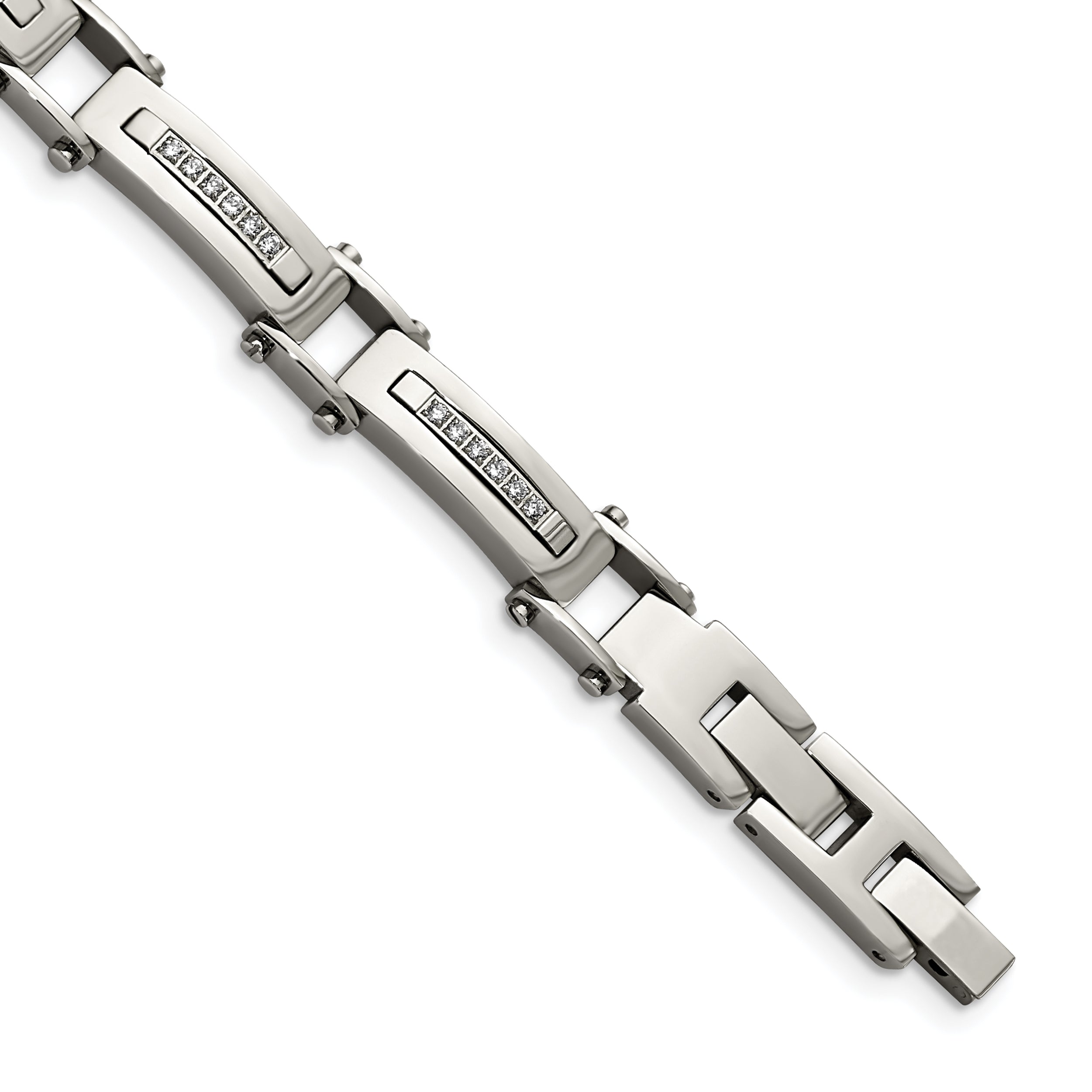 Chisel Stainless Steel Polished with CZ 8.25 inch Bracelet with .5 inch Extension Main image