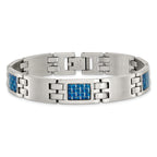Chisel Stainless Steel Brushed with Blue Carbon Fiber Inlay 8.5 inch Link Bracelet